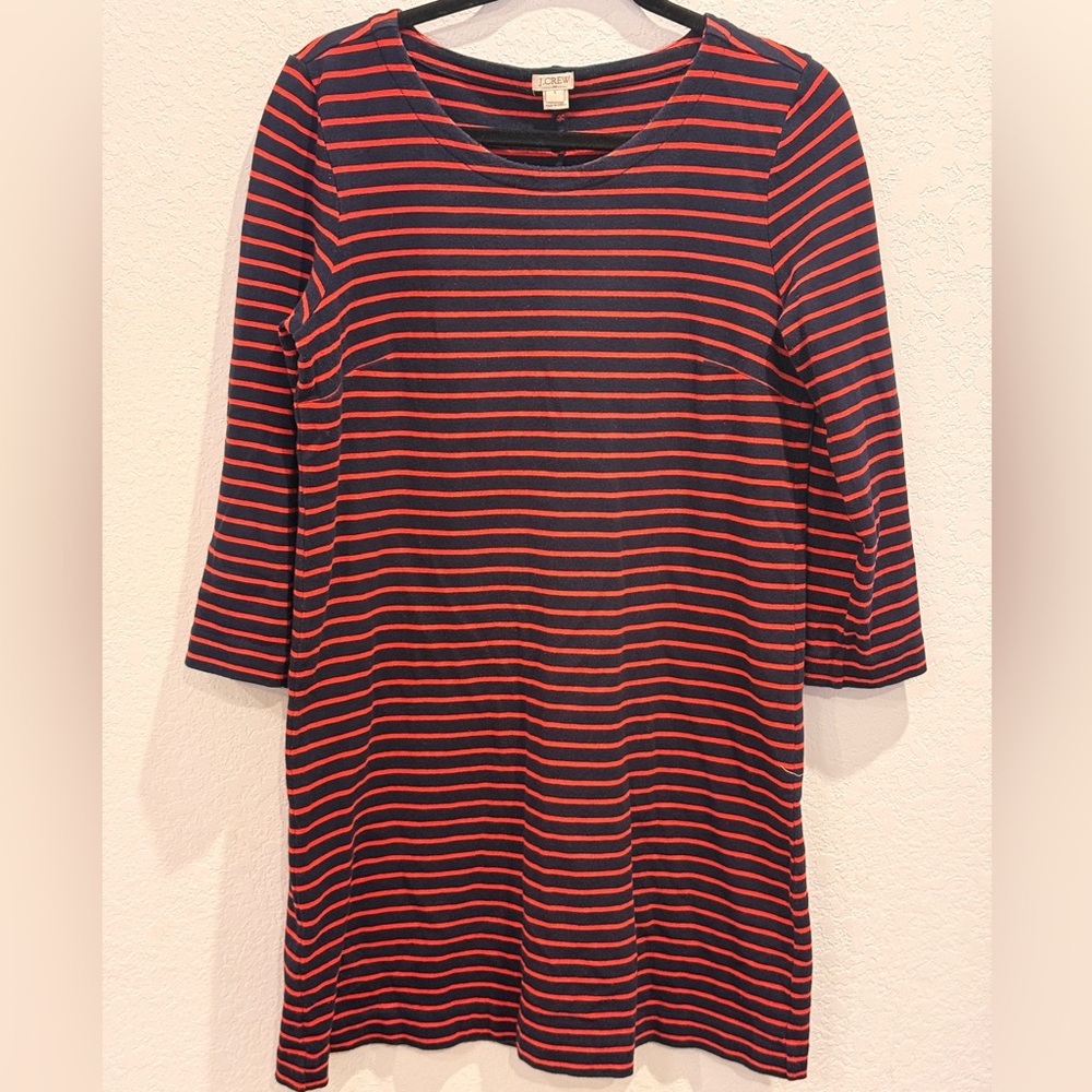 J. Crew Red and Navy Striped Long Sleeve Dress